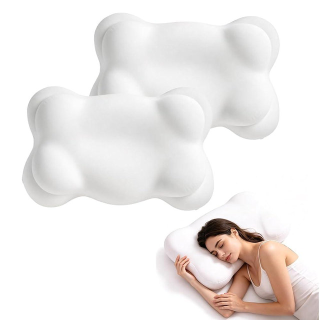 SXIOQI Cloud Pillow Cozy Sleep Pillow, Ergonomic Memory Foam Cervical Support Pillow for Side, Back & Stomach Sleepers with Breathable Washable Cover, Dual Height Comfort, White, 2 Pack