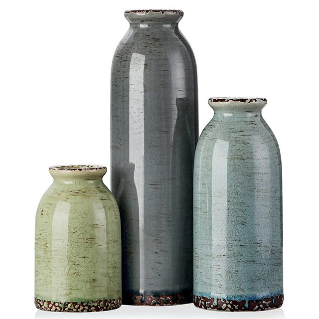 Ceramic vase Set of 3, Small vase for Farmhouse Decoration, Table Decoration vase, Bookcase, Living Room Centerpieces Table Mantel Entrance Decoration-Multicolor…
