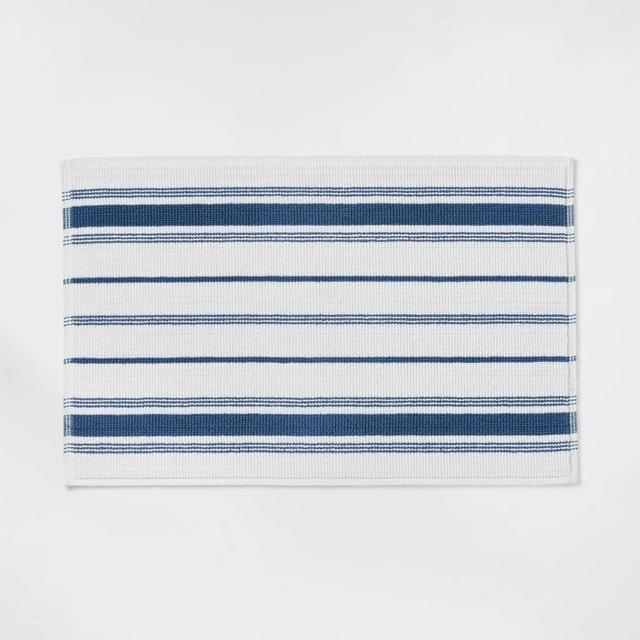 21"x30" Performance Cotton Bath Mat Blue Accent Stripe - Threshold™