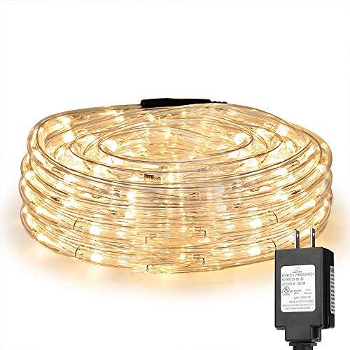 LE 33ft 240 LED Rope Light, Waterproof, Connectable, Low Voltage, Warm White, Indoor Outdoor Clear Tube Light Rope and String for Deck, Patio, Pool, Camping, Bedroom Decor, Landscape Lighting and More