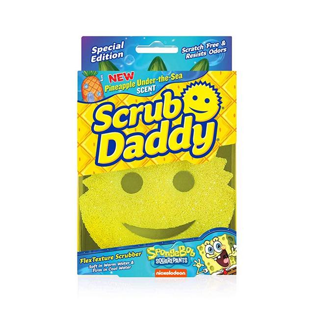 Scrub Daddy Sponge - Pineapple Scented - Scratch-Free Scrubber for Dishes and Home, Odor Resistant, Soft in Warm Water, Firm in Cold, Deep Cleaning, Dishwasher Safe, Multi-use, Functional, 1ct