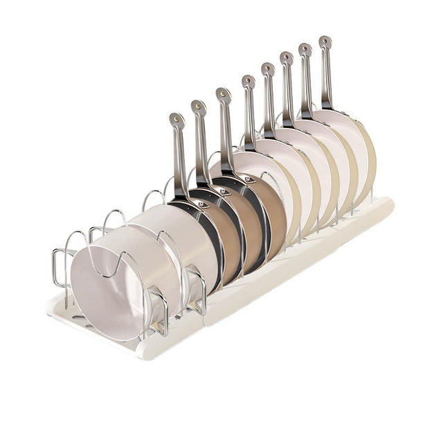 Lhieiayh Pot Rack -Expandable Pan Organizer for Cabinet,Pot Lid Holder with 10 Adjustable Compartment for Kitchen Cabinet Cookware Baking Frying Rack,Apricot