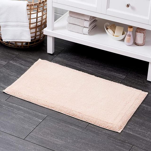 Welhome 100% Turkish Cotton Bathroom Rug - Luxurious - Soft & Thick - Highly Absorbent - Hotel Spa Collection - 21"x 34" - Blush