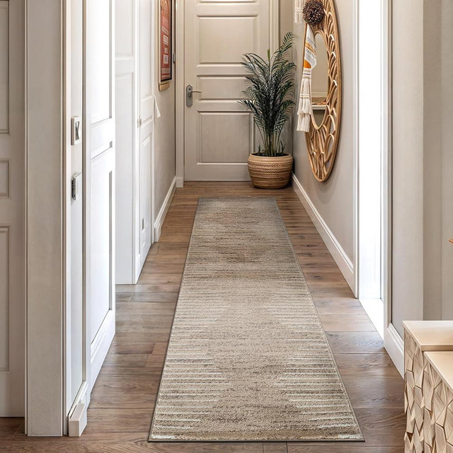 Rugshop Bohemian Stripe Stain Resistant High Traffic Living Room Kitchen Bedroom Dining Home Office Runner Rug 2' x 7' Beige