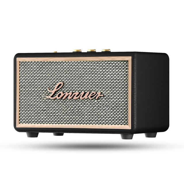 Lonzuer Retro Wooden Portable Wireless 10000mAh Battery Loud Bass Subwoofer TWS Bluetooth Speaker with AUX Input, SD Card Slot, USB Port for Outdoor Party (Black)