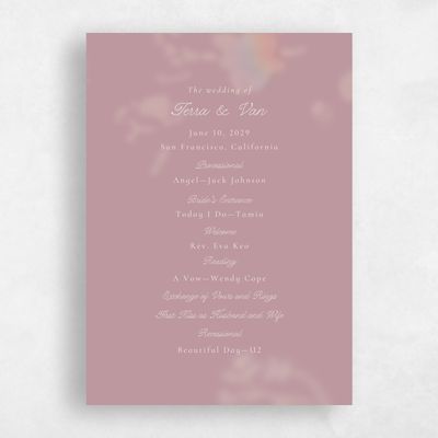 Dusty Rose, Pink Wedding Program - Ola