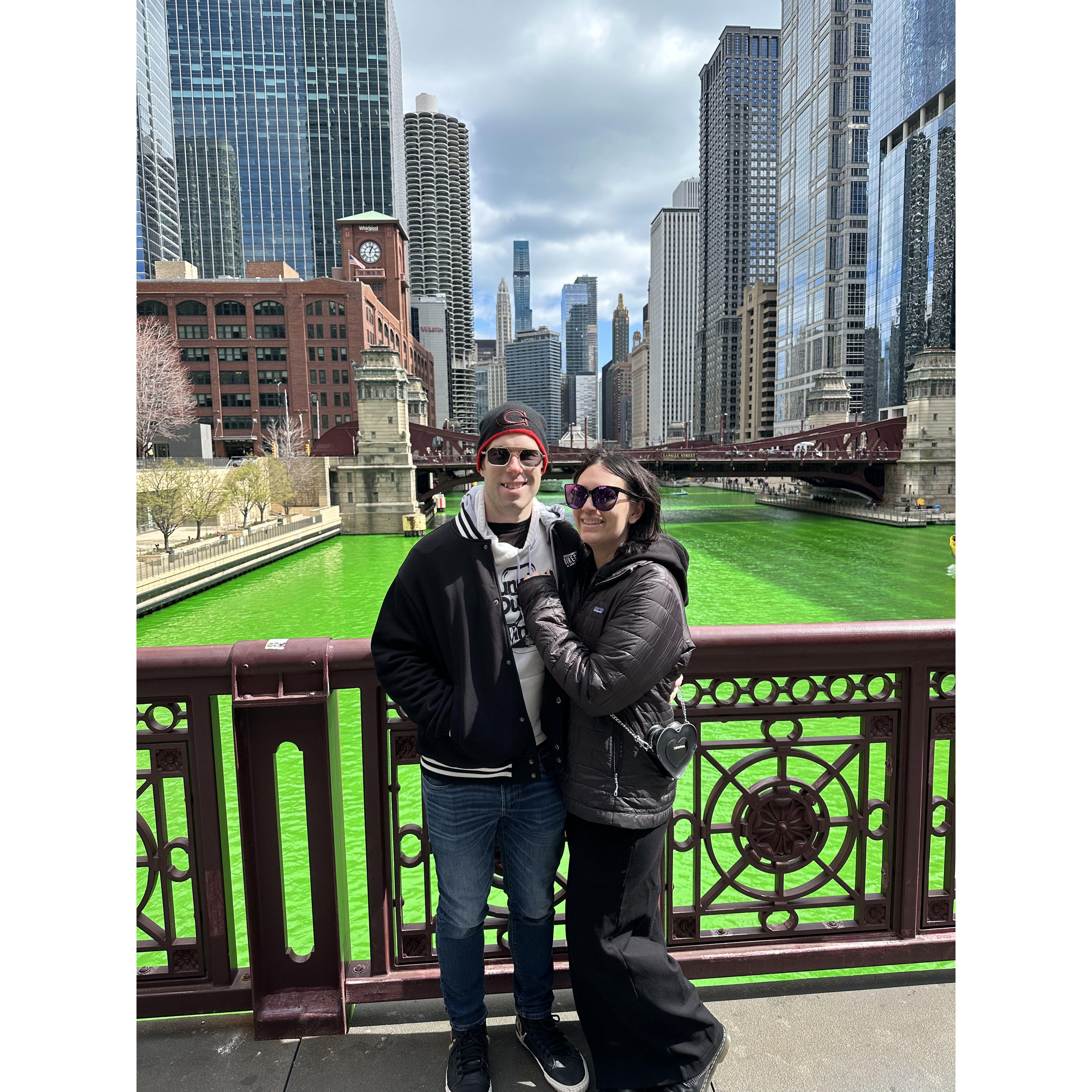 The annual river dyeing in Chicago