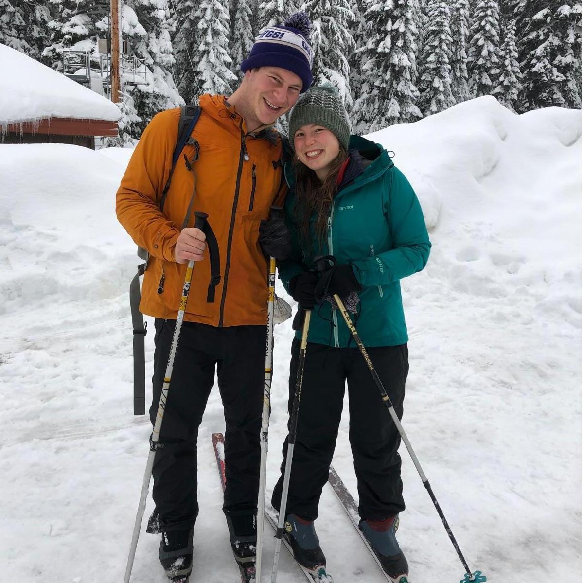 Elisha's first time on skis. Lots of falling...for each other!