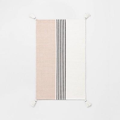 Bath Rug Colorblock Center Stripes Dusty Rose/Railroad Gray - Hearth & Hand™ with Magnolia