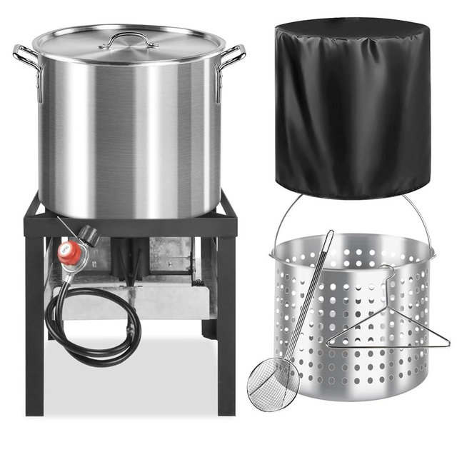 50QT Seafood Boil Pot with 40QT Basket | Dust Cover | 12-Inch Skimmer | Crawfish Boiler & Crab Boil Pot | 110,000BTU Jet-Burner | 20PSI CSA Certified Regulator | Ideal for Outdoor Cooking