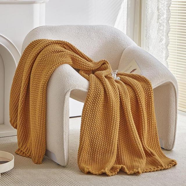 Longhui bedding Chunky Cable Knit Throw Blanket for Couch Sofa Bed Fall Lightweight Soft Cozy Throw Blanket Decorative 60"x80" Housewarming Gift (Burnt Orange) Give Laundering Bag