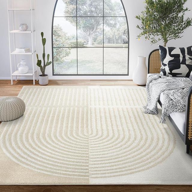 Abani Nuevo Collection Area Rug - Modern Arch Beige/Cream Pattern -5'3" x 7'6" - Easy to Clean - Durable for Kids & Pets - Non-Shedding - Medium Pile - Soft Feel - for Living Room, Bedroom & Office