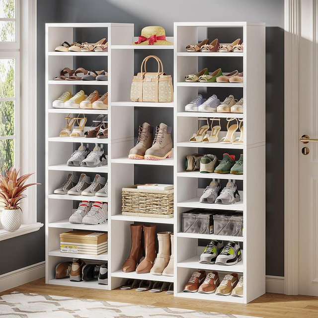 Tribesigns 14-Tier Shoe Rack, White Shoe Storage Cabinet with 22 Open Cubbies, 46 Pairs Wide Entryway Shelf for Shoes, Modern Organizer for Closet Living Room Entryway Hallway