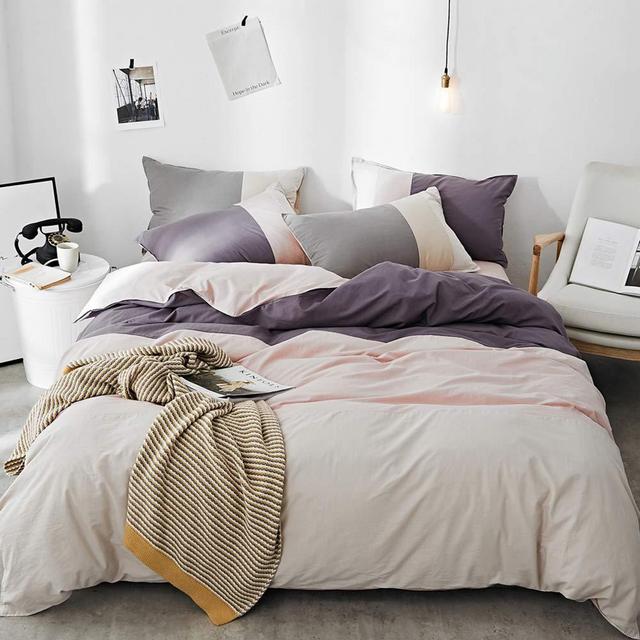 AMZTOP 【Latest Arrival】 Duvet Cover Bedding Stripes Duvet Cover Queen Long Staple Silky Cotton Beige Purple Patchwork Stripes Comforter Cover Full with Zipper Closure for Kids,NO Comforter NO Sheet