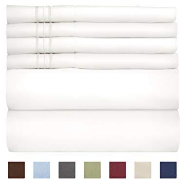 King Size Sheet Set - 6 Piece Set - Hotel Luxury Bed Sheets - Extra Soft - Deep Pockets - Easy Fit - Breathable & Cooling Sheets - Wrinkle Free - Comfy - White Bed Sheets - Kings Sheets - 6 PC