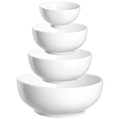 DOWAN 4 Piece Porcelain Serving Mixing Bowl Set (Diameter 4.5 Inches 6 Inches 7 Inches 9 Inches), No Slipping Nesting Bowls