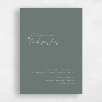 Dark Sage, Green Wedding Wedding Shower Invitation - Marley Classic