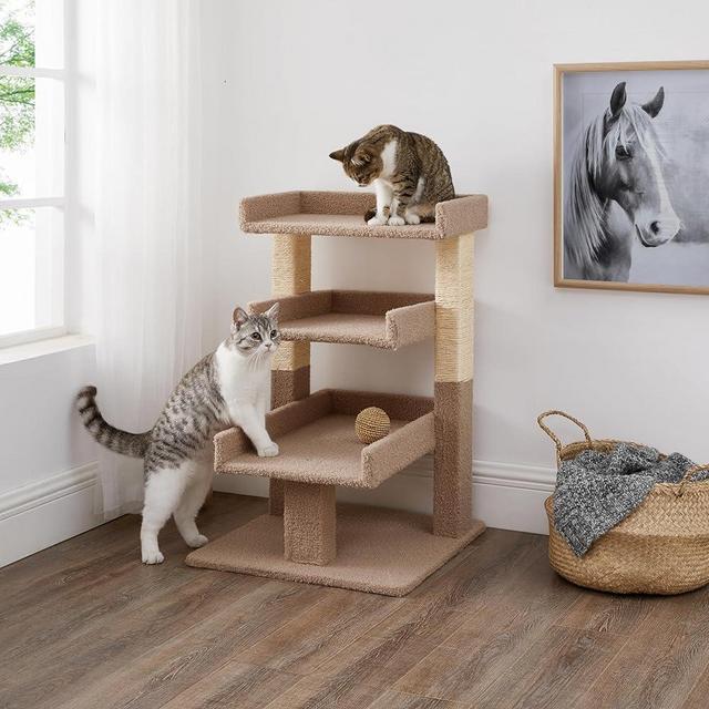 Nala Cat Tree Tower - 3 Tier Cat condo for Large Cats Tower with Scratching Post Multi - Level Tree for Large Indoor Cats by Noami Home Beige