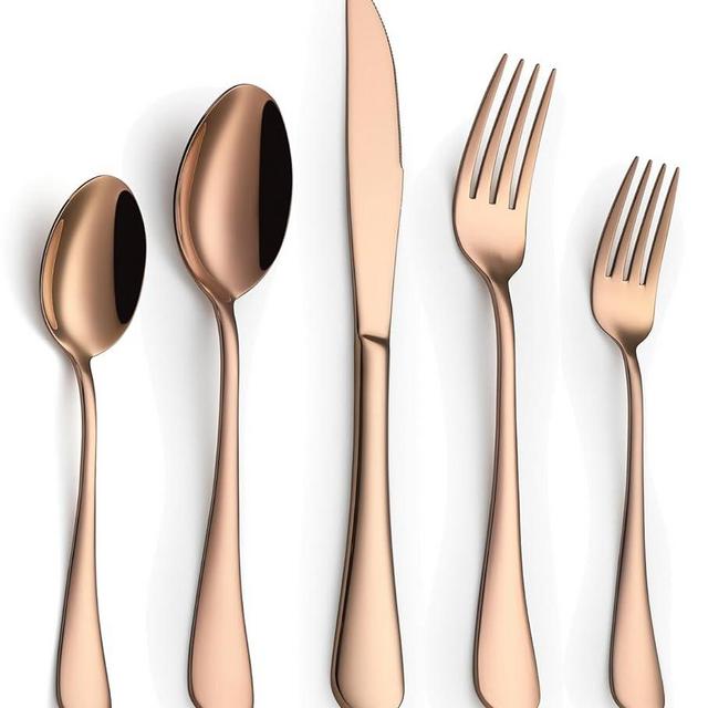 Rose Gold Silverware Set, Stainless Steel 20 Piece Flatware Set for 4, Cutlery Utensils Set Include Knives/Forks/Spoons Service for 4, Mirror Polished and Dishwasher Safe