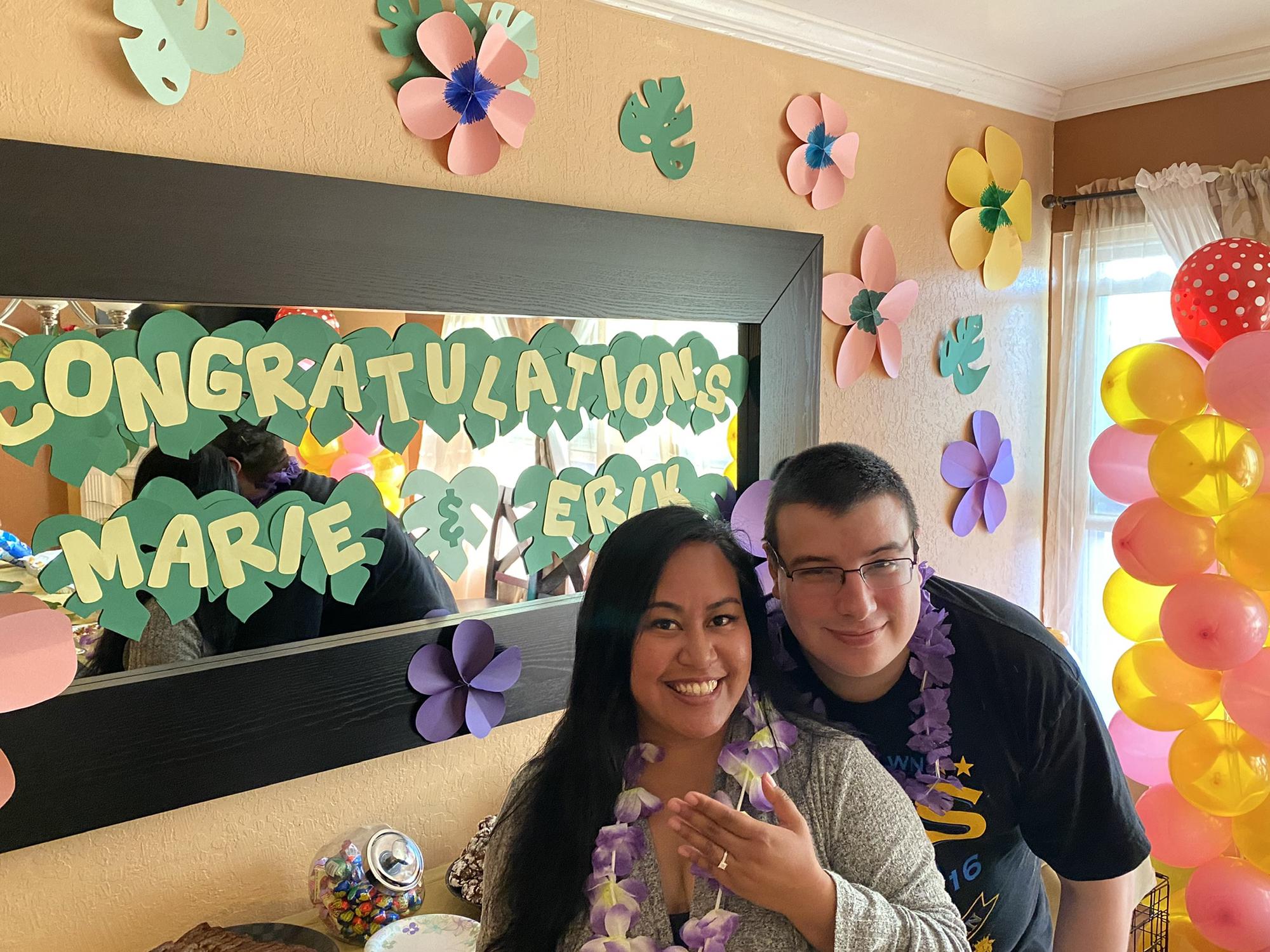 The day we were engaged! The groom threw a surprise engagement party.