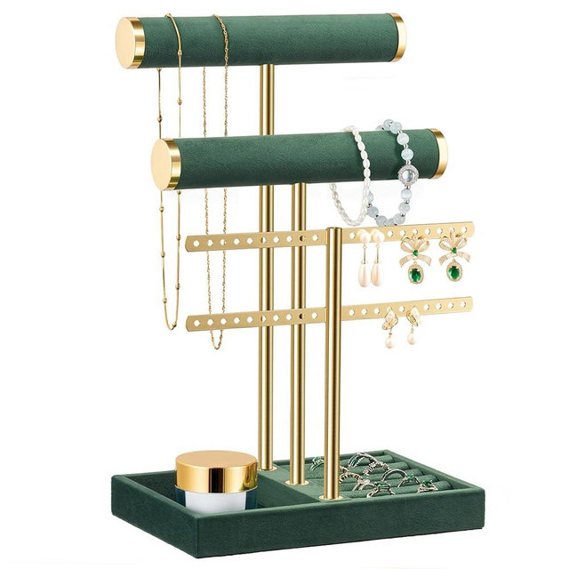 bussdis 3 Tier Bracelet Holder Display - Detachable T Bar Dark Green Velvet Bracelet Holder, Jewelry Holder Organizer for Bracelet, Necklace, Earrings, Rings