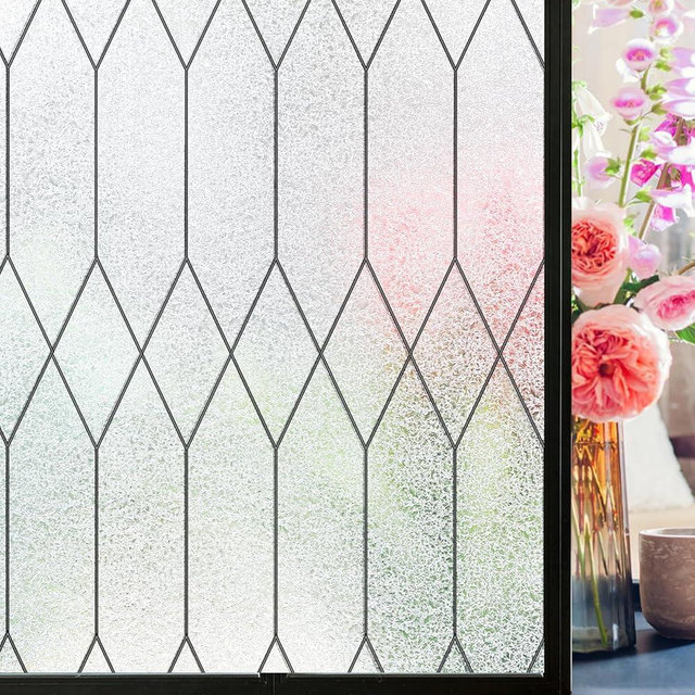Windimiley Window Privacy Film Stained Glass Frosted Glass Window Clings Moroccan Lattice Decorative Bathroom Door Coverings UV Sun Blocking Heat Control Removable Home Tint,(17.5X118.1in,Pure)