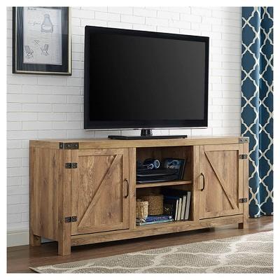 58" Barn Door TV Stand with Side Doors - Barnwood - Saracina Home