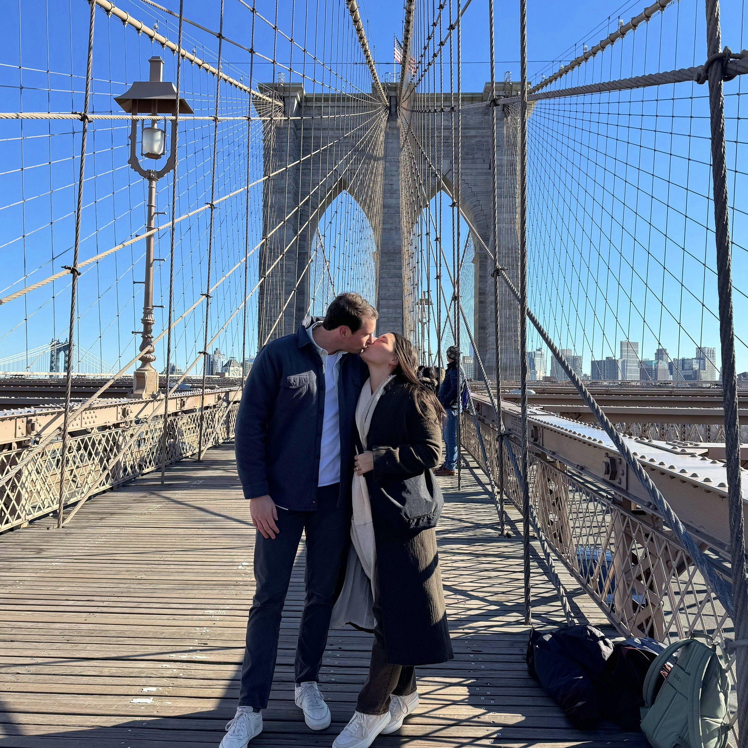Walking across the Brooklyn Bridge