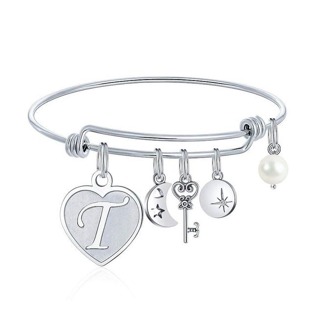 M MOOHAM Initial Charm Bracelets for Women Gifts - Engraved 26 Letters Initial Charms Bracelet Stainless Steel Bangle Bracelet Birthday Christmas Jewelry Gift for Women Teen Girls