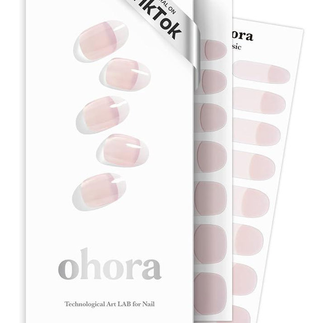 ohora Semi Cured Gel Nail Strips (N Essential French) - White, French, Works with Any UV/LED Lamps, Salon-Quality, Long Lasting, Easy to Apply & Remove - Includes 2 Prep Pads, Nail File & Wooden Stick