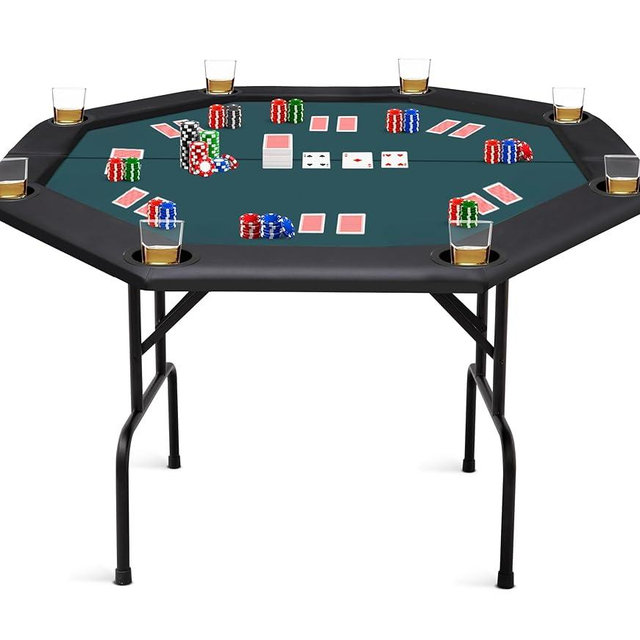 ZivPlay Poker Table Foldable Texas Holdem Poker Table Portable with Folding Legs for Card Game and Casino Gambling 8 Player Octagon