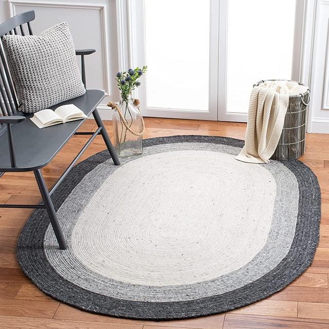 SAFAVIEH Braided Collection BRD903A Handmade Country Cottage Reversible Wool Entryway Foyer Living Room Bedroom Kitchen Area Rug, 5' x 7' Oval, Grey/Ivory
