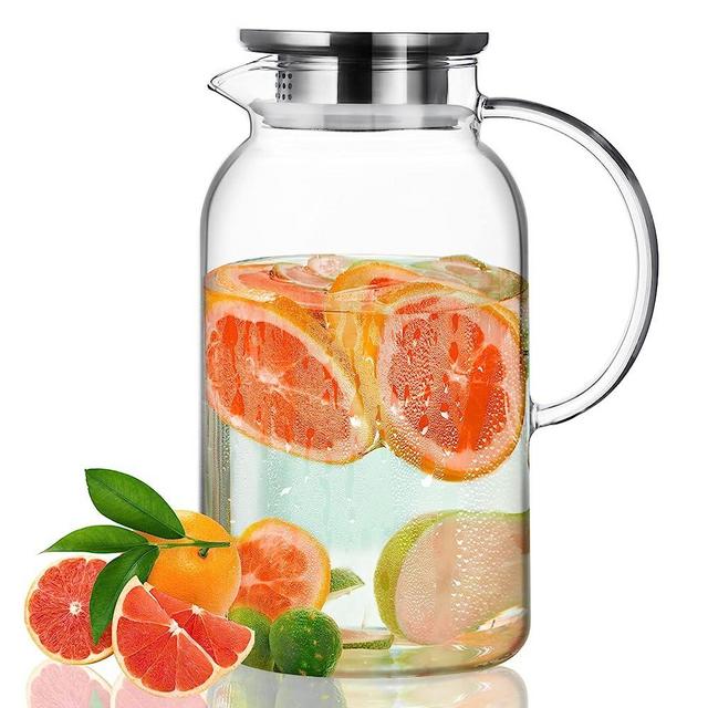 PARACITY Glass Pitcher with Lid, Hot& Cold Glass Water Pitcher with Handle, Iced Tea Pitcher Carafe for Coffee, Juice, Lemonade and Milk 61oz/ 1.8L