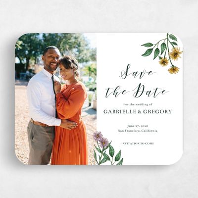 White Rounded Wedding Save the Date - Mirasol Photo
