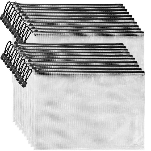 AUSTARK 20Pcs Board Games Storage Bags A3 Size 16.9 X 12 Inch, Mesh Zipper Bags Plastic Pouches Waterproof Zippered File Bags Receipt Organizer for Office Travel School Home (White and Black)
