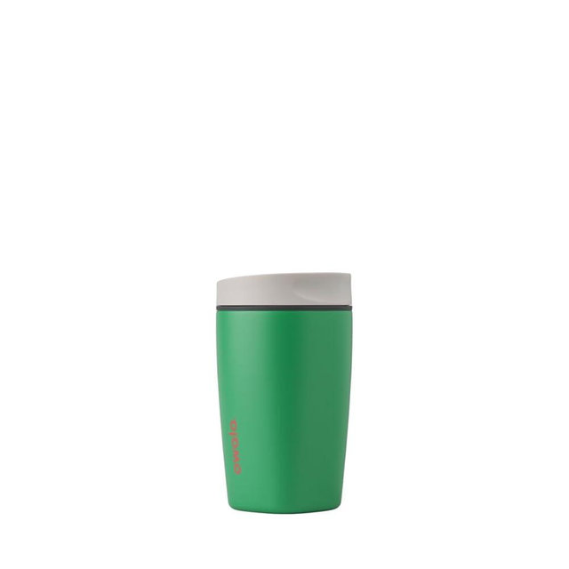 Owala SmoothSip Slider Insulated Stainless Steel Coffee Tumbler, Reusable Iced Coffee Cup, Hot Coffee Travel Mug, BPA Free 12 oz, Grey/Green (Sour Apple)