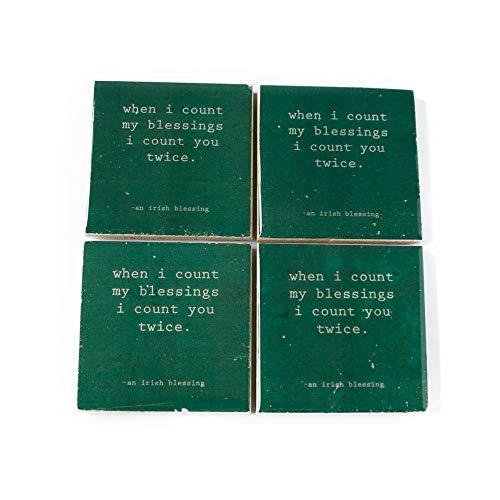 Irish Blessing Coaster Set (4 Stone Coasters) Green and White Irish Decor