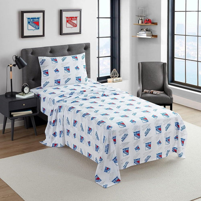 NORTHWEST Officially Licensed New York Rangers NHL Queen Size Sheet Set – Comfortable Bedding with Repeating Team Logos for Hockey Fans, Dorm & Game Day Spirit Rooms