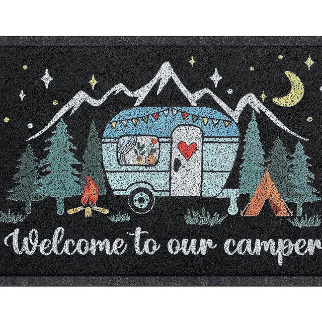 Reallnaive Camper RV Door Mat 16"x24" Entryway Rugs Welcome to Our Camping Door Mat for Non Slip Decorative Doormat for Indoor Outdoor Front Entrance Rubber Back Welcome Rugs(Camper Style)