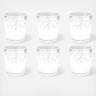 Vines Etch Acrylic Double Old Fashioned Glass, Set of 6