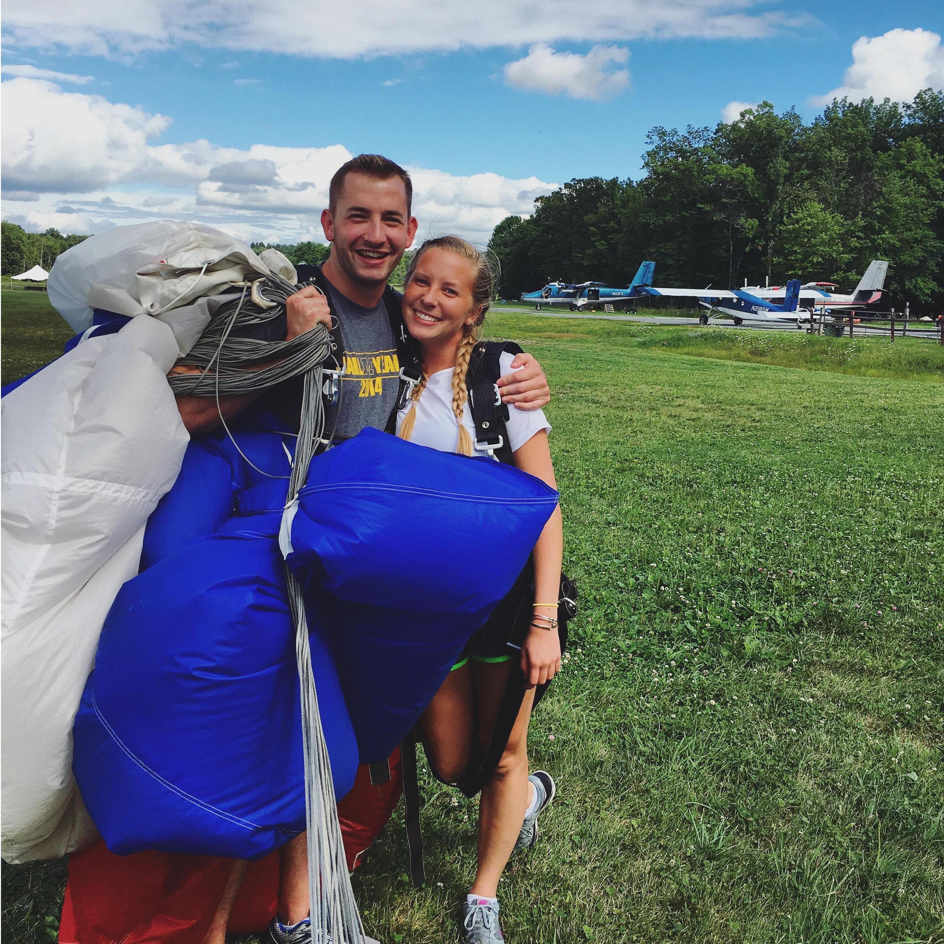 Skydiving together on Matt's 24th birthday. Nothing says "I love you" like watching your best friend jump out of an airplane at 15,000 feet.