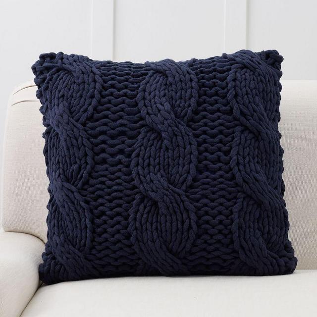 Colossal Handknit Pillow Cover, 24", Navy