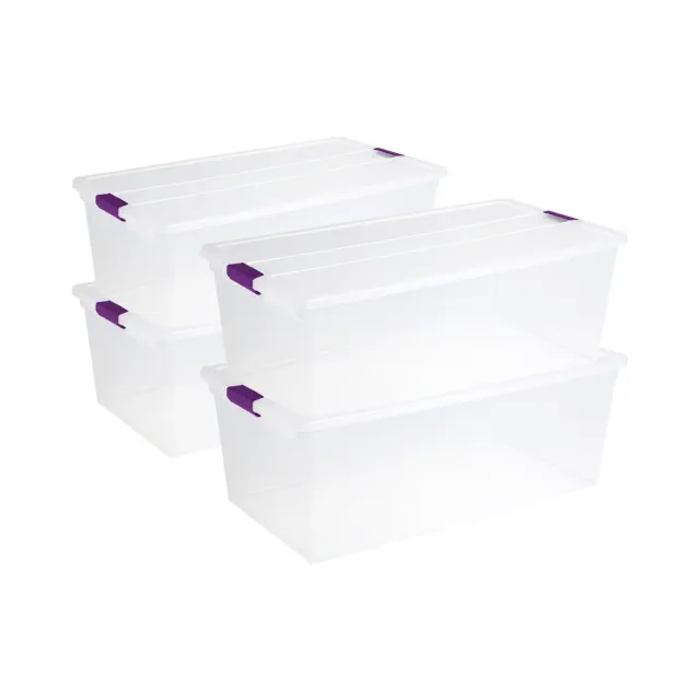 Sterilite 4 Pack 110 Qt ClearView Latch Box, Plastic Stackable Storage Containers