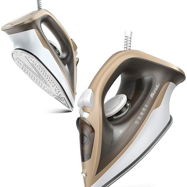 Steam Iron for Clothes Rapid Heating, 1500W Iron with Non-Stick Ceramic Soleplate, Auto-Off, Burst of Steam, 500 Microsteam Holes, Self-Cleaning, 12.31oz Water Tank Ironing Clothes for Home