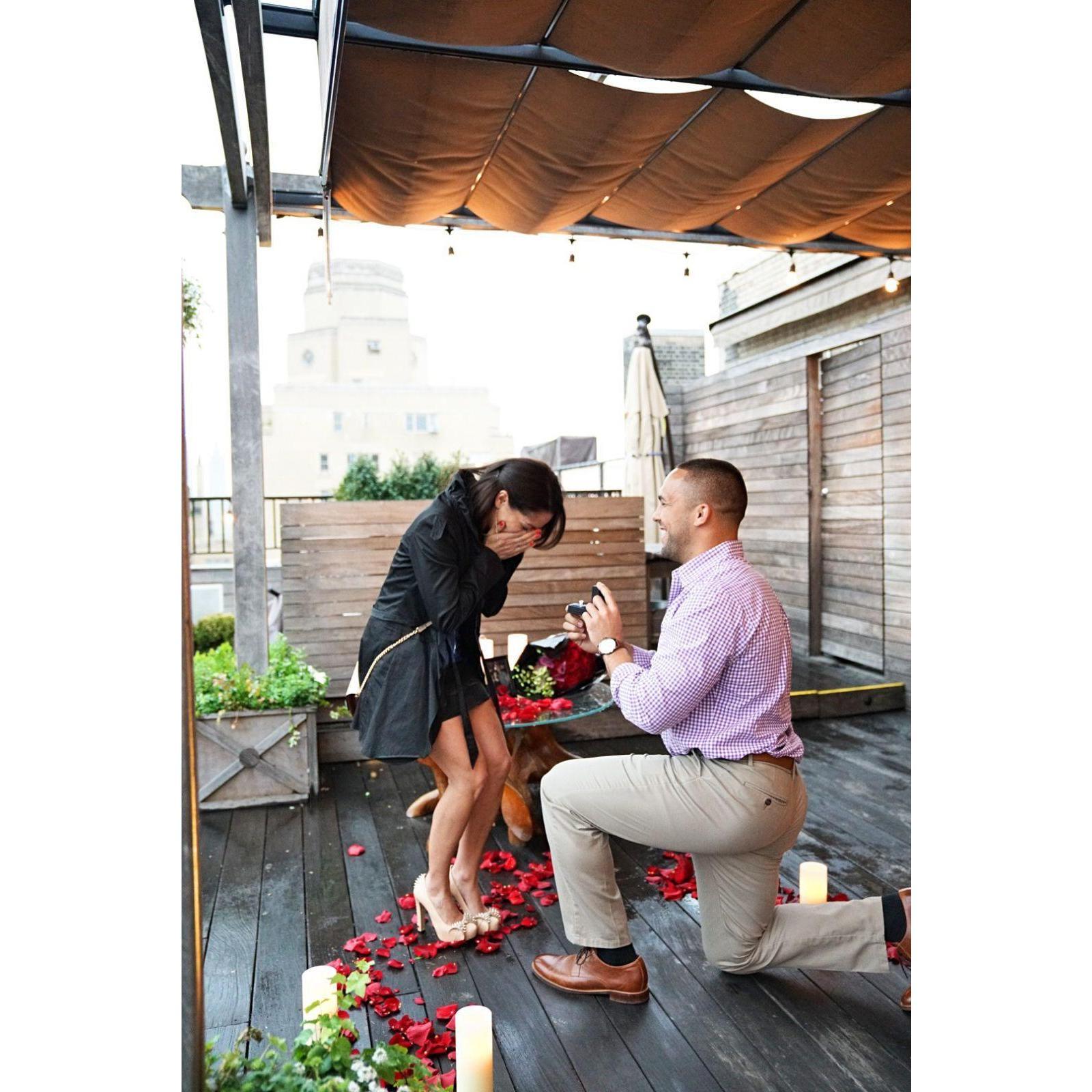 The proposal on the rooftop of a hotel in NYC.