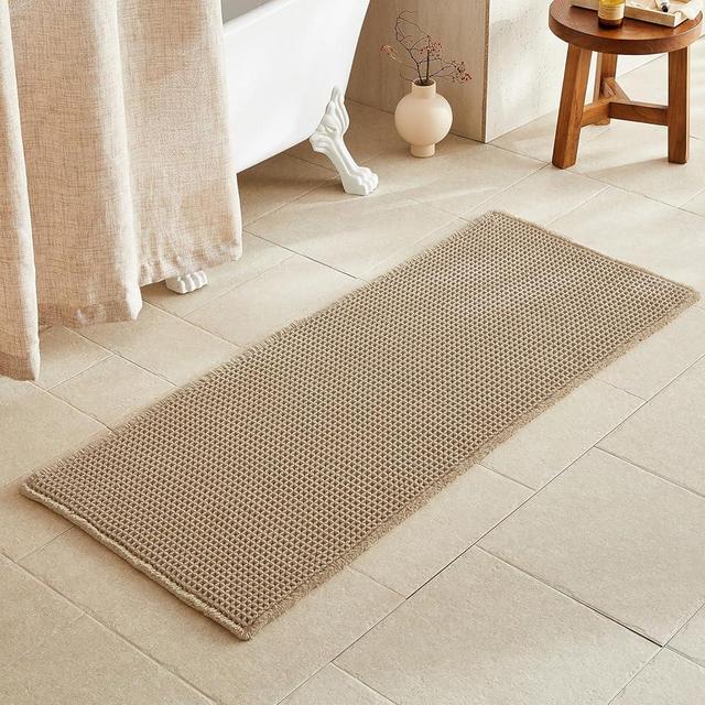 TYUU Waffle Runner Rug Bathroom, Long Boho Bathroom Rugs Non Slip Washable Super Absorbent Quick Dry Farmhouse Bathroom Decor, 60"x24" Khaki