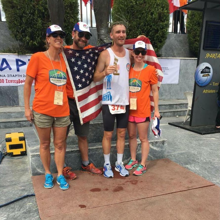 Spartathlon finish line with David and Anna Carner