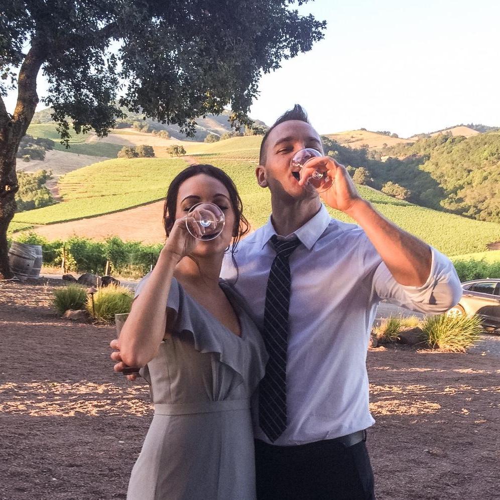 Sipping vino at Mirja's Wedding in Sonoma, CA