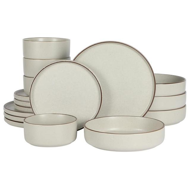 Gibson Elite Gelston Stoneware Matte Reactive Glaze 16 Piece (Service for 4) Plates and Bowl Dinnerware Set - Cream