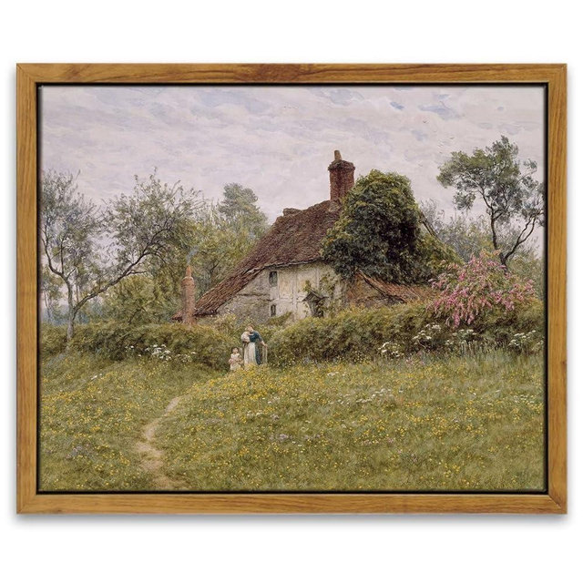 InSimSea Framed Canvas Wall Art Vintage Decor, Classical Landscape Watercolour Painting Canvas Prints Rustic Room Wall Decor Living Room Badroom Farmhouse Bathroom Decorations, 8"x10"